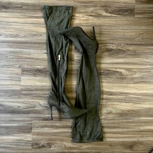 Olive Green Long Thigh High Boots